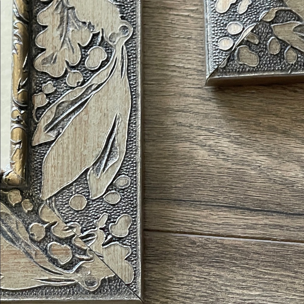 Decorative Carved Look Wall Mirrors in Gold Tone Set of 2 H:17.5” x W:9” - Picture 2 of 2